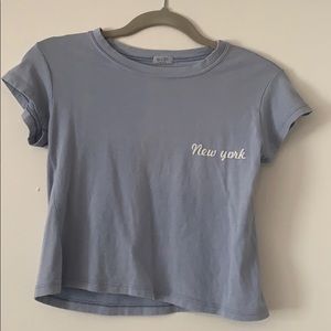 light blue cropped graphic tee